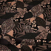 Tissu Viscose fluide motifs géométriques, taupe, noir et chocolat, KAROO - STANDARD 100 OEKO - TEX - tissuspipi.com