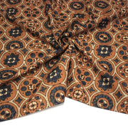 Tissu coton fin imprimé INDIENNES, cercles, fleurs et formes, fond ocre - STANDARD 100 OEKO - TEX - tissuspipi.com