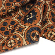 Tissu coton fin imprimé INDIENNES, cercles, fleurs et formes, fond ocre - STANDARD 100 OEKO - TEX - tissuspipi.com