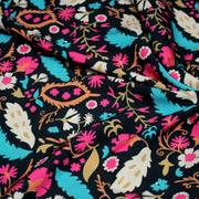 Tissu Viscose fluide noir, fleuri rose canard rouille écru, ALIO - STANDARD 100 OEKO - TEX - tissuspipi.com