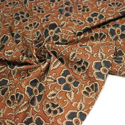 Tissu coton fin imprimé INDIENNES, fleurs bleues et écrues, fond ocre - STANDARD 100 OEKO - TEX - tissuspipi.com