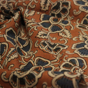 Tissu coton fin imprimé INDIENNES, fleurs bleues et écrues, fond ocre - STANDARD 100 OEKO - TEX - tissuspipi.com
