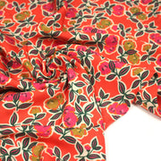 Tissu Viscose fluide corail, fleuri vert et rose, écru, GALBIA - STANDARD 100 OEKO - TEX - tissuspipi.com