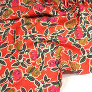 Tissu Viscose fluide corail, fleuri vert et rose, écru, GALBIA - STANDARD 100 OEKO - TEX - tissuspipi.com