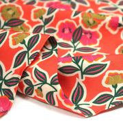 Tissu Viscose fluide corail, fleuri vert et rose, écru, GALBIA - STANDARD 100 OEKO - TEX - tissuspipi.com