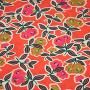 Tissu Viscose fluide corail, fleuri vert et rose, écru, GALBIA - STANDARD 100 OEKO - TEX - tissuspipi.com