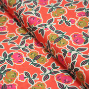 Tissu Viscose fluide corail, fleuri vert et rose, écru, GALBIA - STANDARD 100 OEKO - TEX - tissuspipi.com