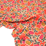 Tissu Viscose fluide corail, fleuri vert et rose, écru, GALBIA - STANDARD 100 OEKO - TEX - tissuspipi.com