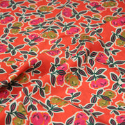 Tissu Viscose fluide corail, fleuri vert et rose, écru, GALBIA - STANDARD 100 OEKO - TEX - tissuspipi.com