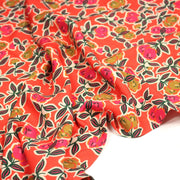 Tissu Viscose fluide corail, fleuri vert et rose, écru, GALBIA - STANDARD 100 OEKO - TEX - tissuspipi.com