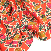 Tissu Viscose fluide corail, fleuri vert et rose, écru, GALBIA - STANDARD 100 OEKO - TEX - tissuspipi.com