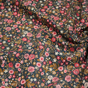 Tissu velours milleraies imprimé canard aux fines fleurs roses - STANDARD 100 OEKO - TEX - tissuspipi.com