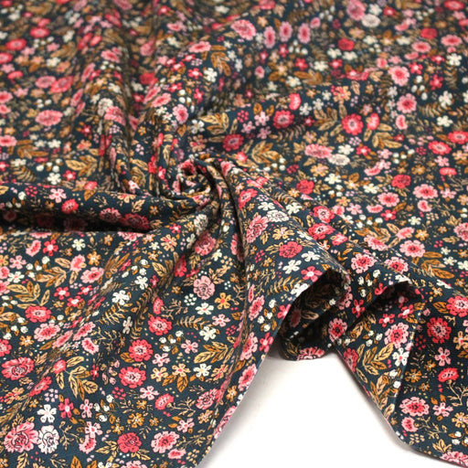 Tissu velours milleraies imprimé canard aux fines fleurs roses - STANDARD 100 OEKO - TEX - tissuspipi.com