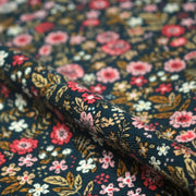 Tissu velours milleraies imprimé canard aux fines fleurs roses - STANDARD 100 OEKO - TEX - tissuspipi.com