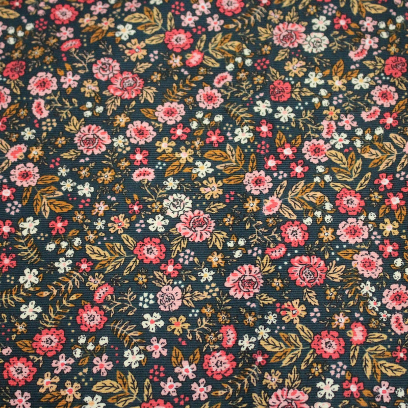 Tissu velours milleraies imprimé canard aux fines fleurs roses - STANDARD 100 OEKO - TEX - tissuspipi.com