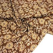 Tissu coton fin imprimé INDIENNES, ocre aux fleurs blanches et crème - STANDARD 100 OEKO - TEX - tissuspipi.com