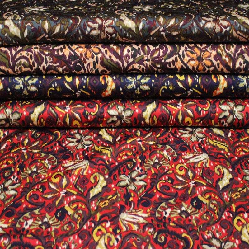 Tissu habillement satin duchesse, imprimé fleur indien multicolore : nombreuses couleurs - tissuspipi.com