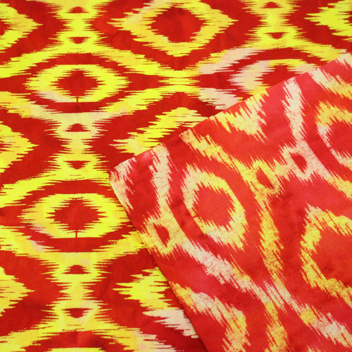 Tissu coton demi natté IKAT INDIEN imprimé traditionnel : bleu/vert ou rouge/jaune - MADE IN INDIA - tissuspipi.com