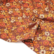 Tissu velours milleraies imprimé Seventies, fleuri rouille & orange - STANDARD 100 OEKO - TEX - tissuspipi.com
