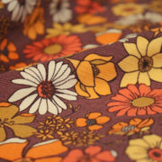 Tissu velours milleraies imprimé Seventies, fleuri rouille & orange - STANDARD 100 OEKO - TEX - tissuspipi.com