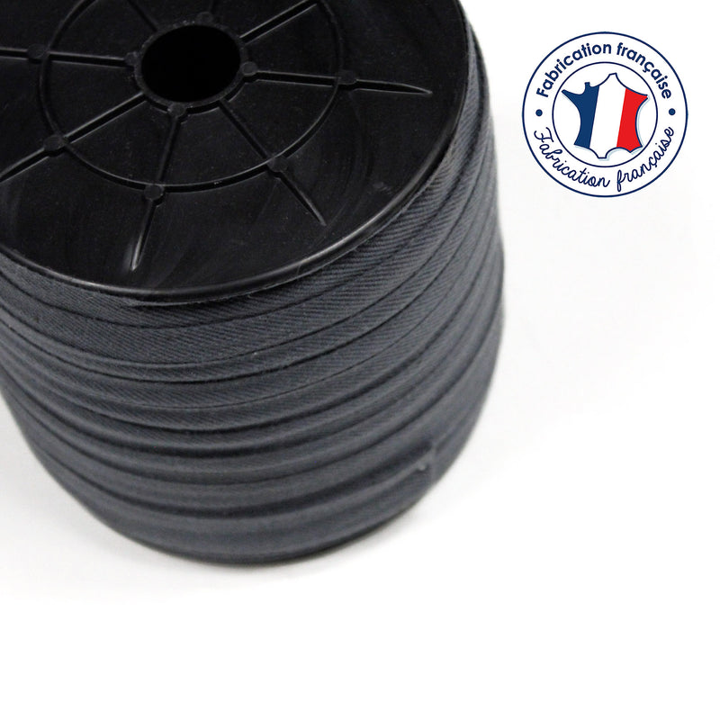 Bobine de 100m de passepoil gris anthracite, 100% coton, 14mm de large - tissuspipi.com