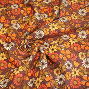 Tissu velours milleraies imprimé Seventies, fleuri rouille & orange - STANDARD 100 OEKO - TEX - tissuspipi.com