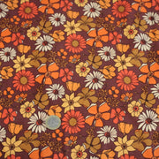 Tissu velours milleraies imprimé Seventies, fleuri rouille & orange - STANDARD 100 OEKO - TEX - tissuspipi.com