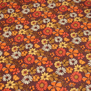 Tissu velours milleraies imprimé Seventies, fleuri rouille & orange - STANDARD 100 OEKO - TEX - tissuspipi.com