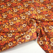 Tissu velours milleraies imprimé Seventies, fleuri rouille & orange - STANDARD 100 OEKO - TEX - tissuspipi.com