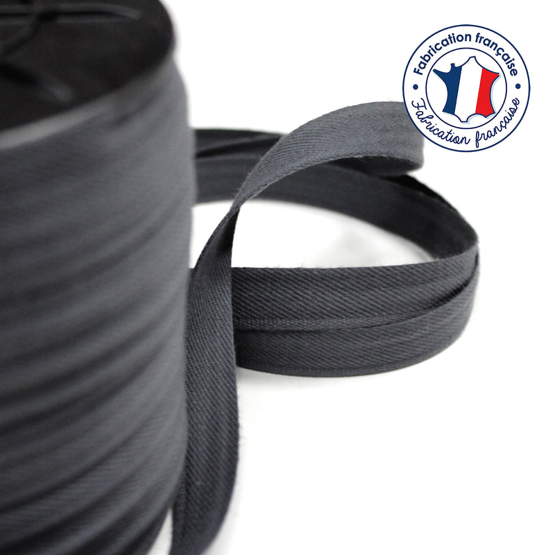 Bobine de 100m de passepoil gris anthracite, 100% coton, 14mm de large - tissuspipi.com