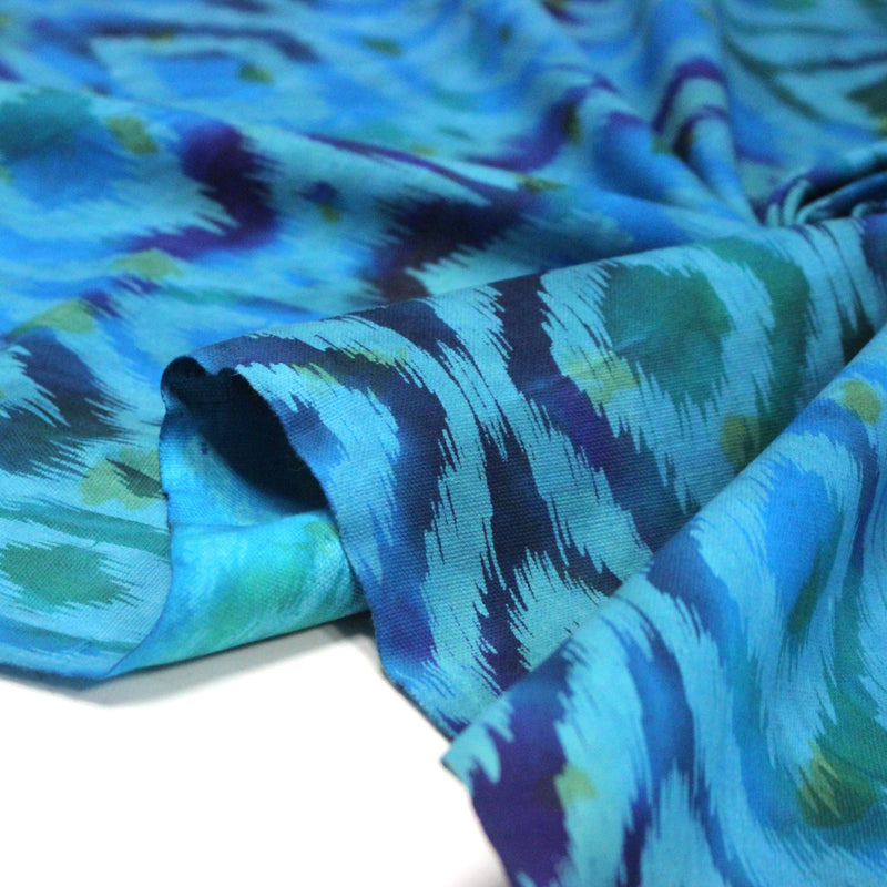 Tissu coton demi natté IKAT INDIEN imprimé traditionnel : bleu/vert ou rouge/jaune - MADE IN INDIA - tissuspipi.com