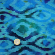 Tissu coton demi natté IKAT INDIEN imprimé traditionnel : bleu/vert ou rouge/jaune - MADE IN INDIA - tissuspipi.com