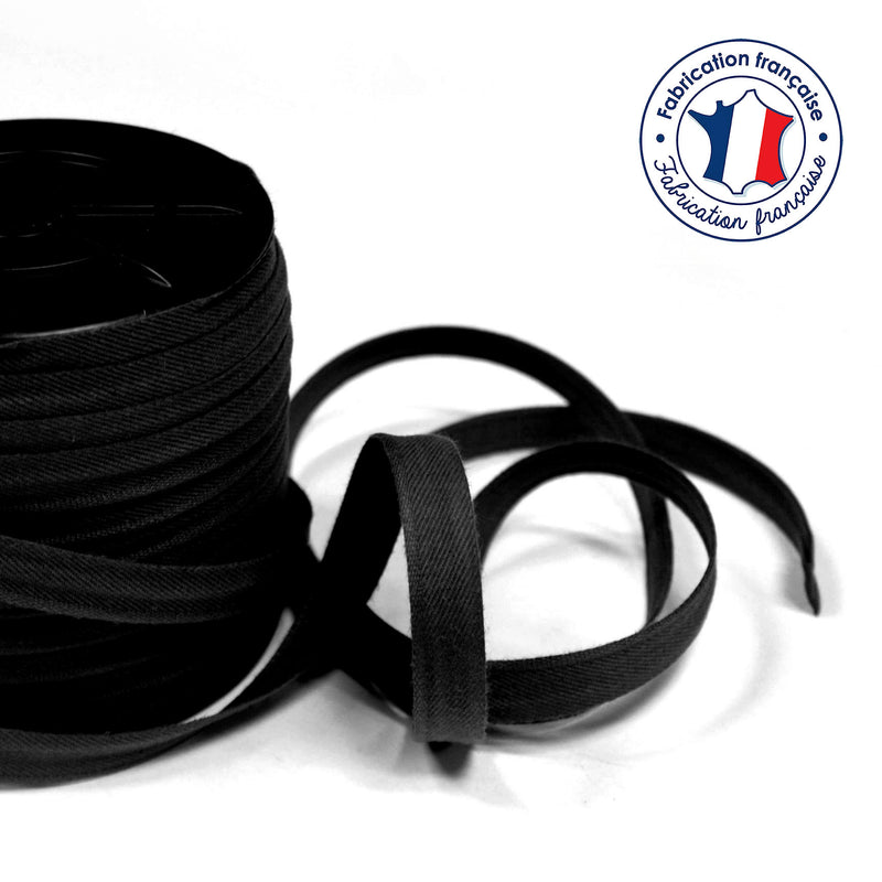 Bobine de 100m de passepoil noir, 100% coton, 14mm de large - tissuspipi.com