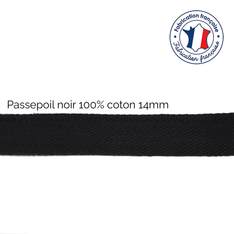 Bobine de 100m de passepoil noir, 100% coton, 14mm de large - tissuspipi.com