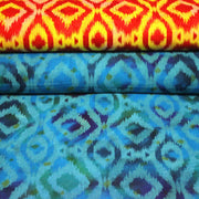 Tissu coton demi natté IKAT INDIEN imprimé traditionnel : bleu/vert ou rouge/jaune - MADE IN INDIA - tissuspipi.com