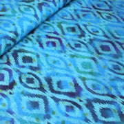 Tissu coton demi natté IKAT INDIEN imprimé traditionnel : bleu/vert ou rouge/jaune - MADE IN INDIA - tissuspipi.com