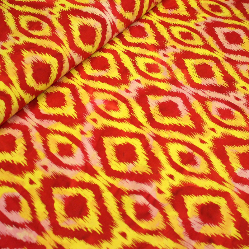 Tissu coton demi natté IKAT INDIEN imprimé traditionnel : bleu/vert ou rouge/jaune - MADE IN INDIA - tissuspipi.com