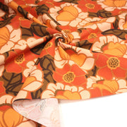 Tissu coton demi - natté SEVENTIES, fleuri rouille rose vert - OEKO - TEX STANDARD 100 - tissuspipi.com
