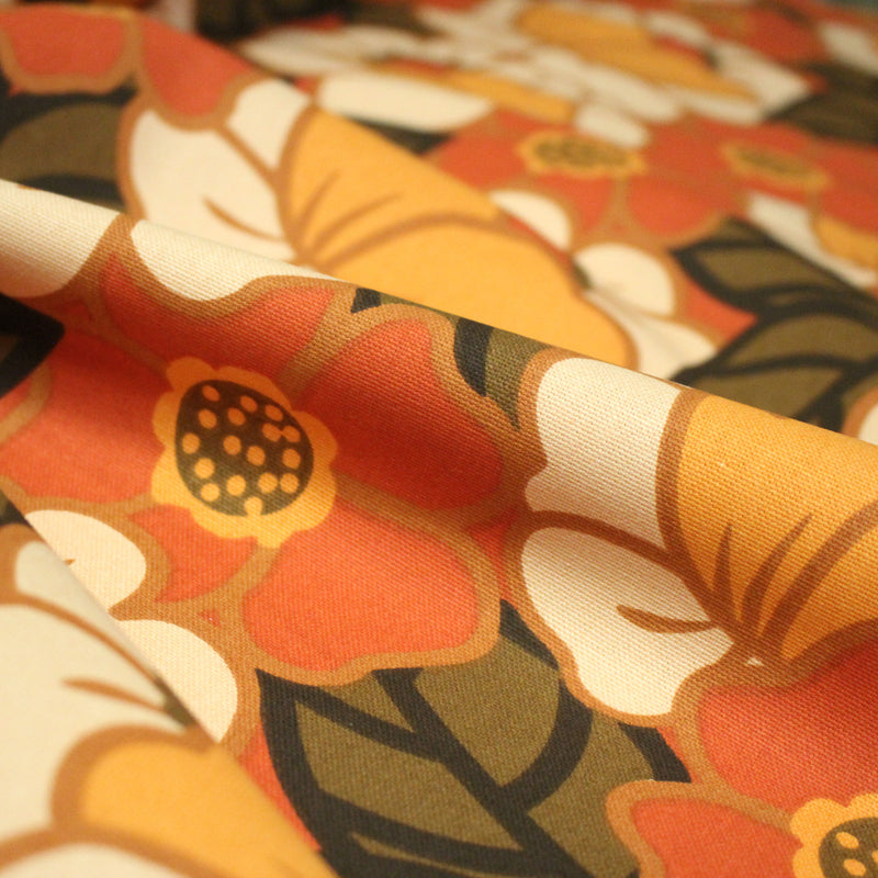 Tissu coton demi - natté SEVENTIES, fleuri rouille rose vert - OEKO - TEX STANDARD 100 - tissuspipi.com