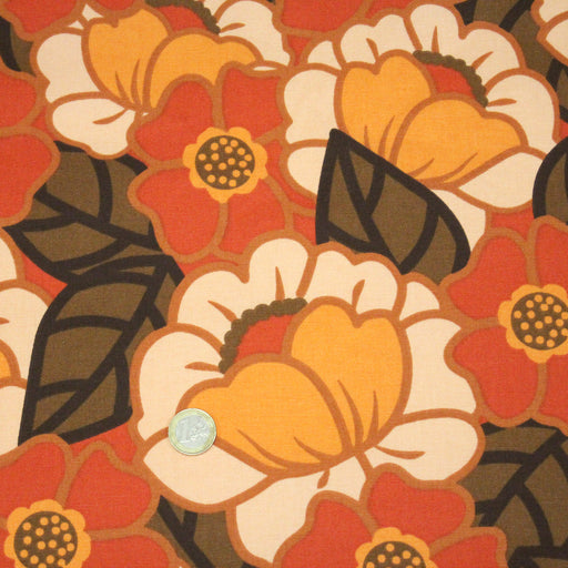 Tissu coton demi - natté SEVENTIES, fleuri rouille rose vert - OEKO - TEX STANDARD 100 - tissuspipi.com