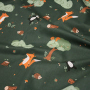 Tissu cotonnade enfant vert aux animaux de la forêt - STANDARD 100 OEKO - TEX - tissuspipi.com