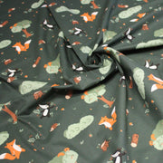 Tissu cotonnade enfant vert aux animaux de la forêt - STANDARD 100 OEKO - TEX - tissuspipi.com