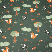 Tissu cotonnade enfant vert aux animaux de la forêt - STANDARD 100 OEKO - TEX - tissuspipi.com