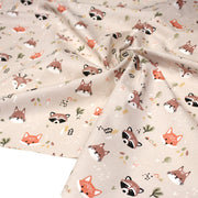 Tissu cotonnade enfant sable aux renards, cerfs et ratons laveurs - STANDARD 100 OEKO - TEX - tissuspipi.com