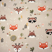 Tissu cotonnade enfant sable aux renards, cerfs et ratons laveurs - STANDARD 100 OEKO - TEX - tissuspipi.com