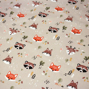 Tissu cotonnade enfant sable aux renards, cerfs et ratons laveurs - STANDARD 100 OEKO - TEX - tissuspipi.com
