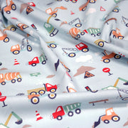 Tissu cotonnade enfant bleu aux grues, camions et tracteurs - STANDARD 100 OEKO - TEX - tissuspipi.com