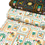 Tissu cotonnade PALMIERS, ANANAS, PERROQUETS - COLLECTION SICILIA - OEKO - TEX STANDARD 100 - tissuspipi.com