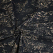Tissu Toile de Jouy moderne noire & ocre, forêt tropicale, singes et léopards - COLLECTION ANIMALIA, par la maison Thevenon - tissuspipi.com