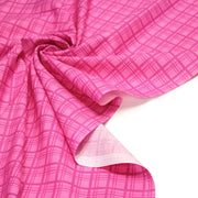 Tissu cotonnade rose fuchsia aux carreaux et liserés rétro - COLLECTION SEVENTIES - tissuspipi.com